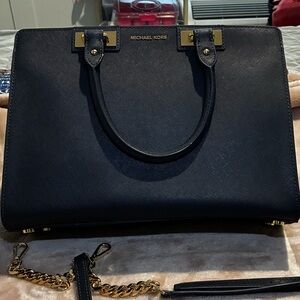 Michael Kors Navy Satchel with Gold Accents
